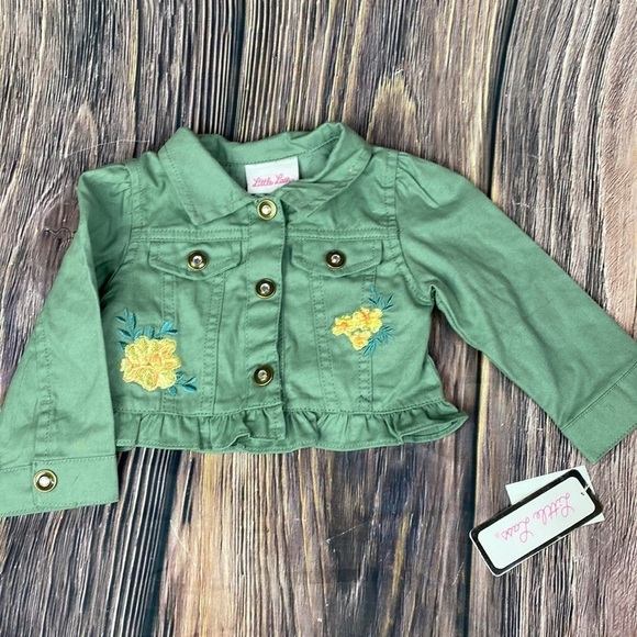 NWT Little Lass Green Jacket With Floral Embroidery- 12 Months - Picture 1 of 6